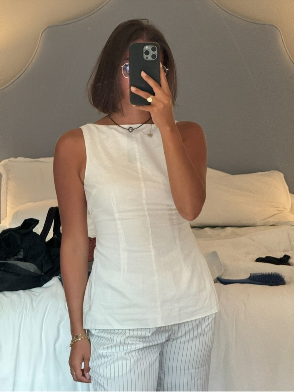 Peppermayo White Sleeveless D-Ring backless top